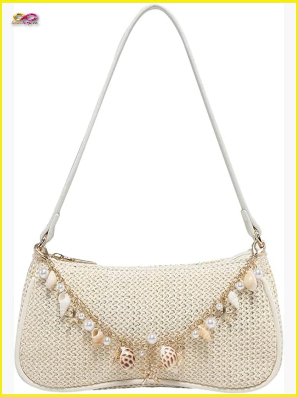 Seashell Beaded Woven Purse Shoulder Bag Vacation Beach Wedding Small Satchel